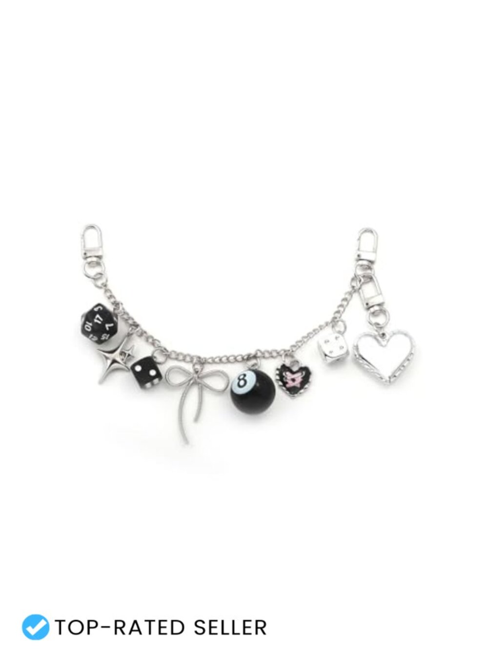 Silver Purse Charm Chain Y2K Dice Bow Heart Keychain Bag Accessory